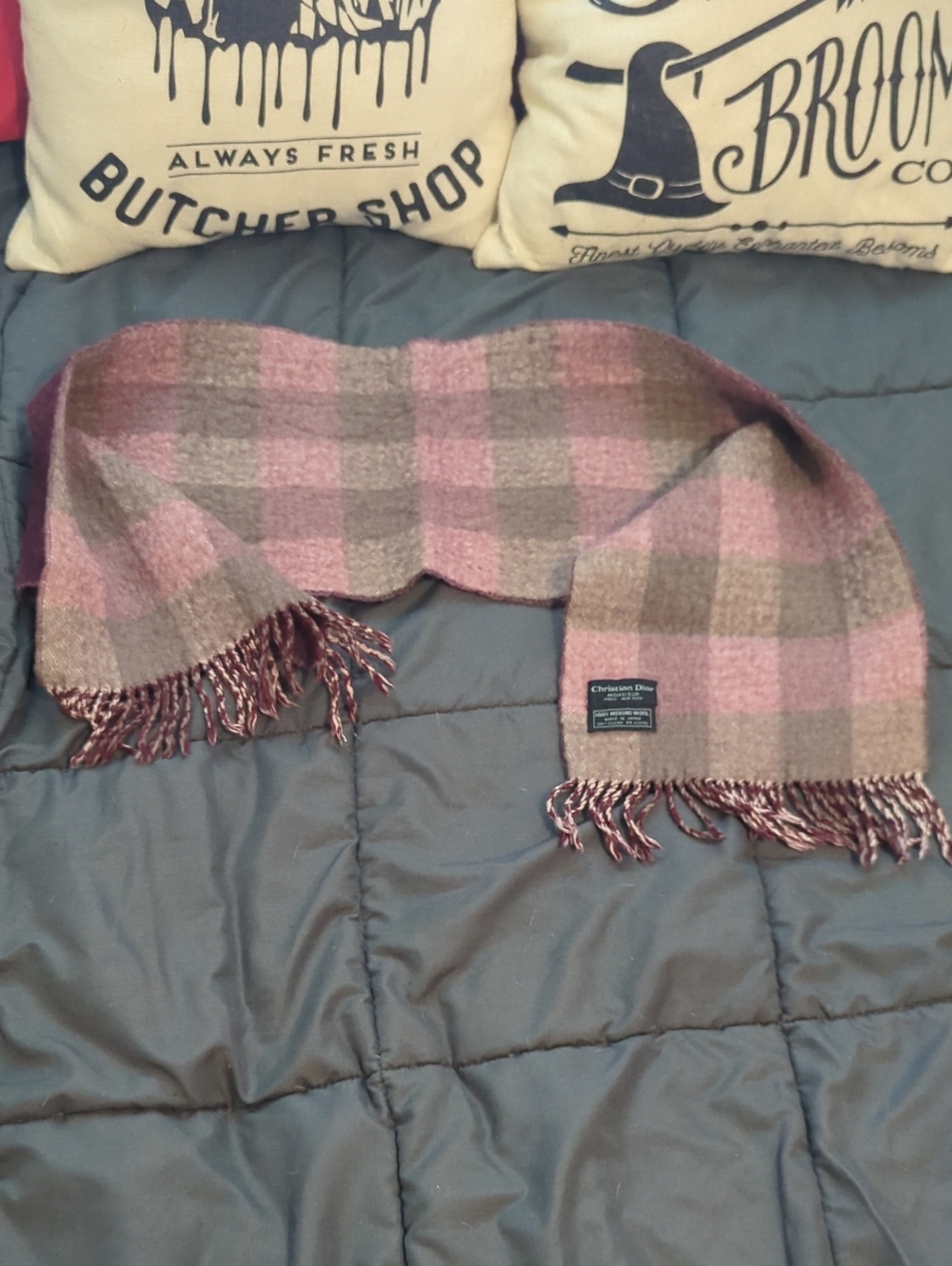 Authentic Christian Dior Plaid Fringe Wool Scarf
